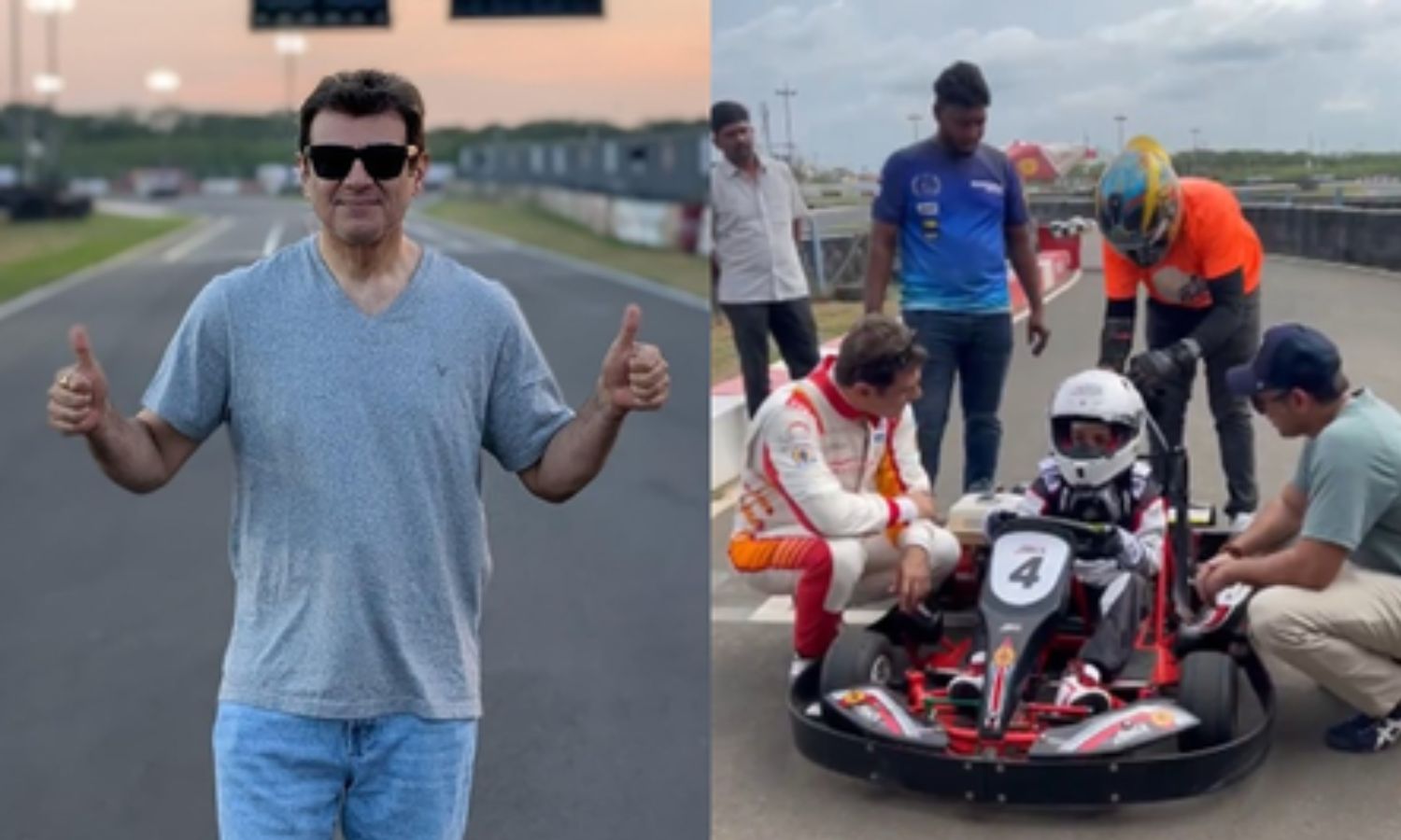 Ajith gives tips to son Aadvik on racing in Go Kart circuit in Chennai Ajith gives tips to son Aadvik on racing in Go Kart circuit in Chennai