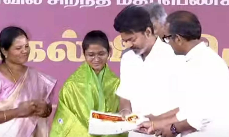 TVK chief Vijay felicitates board toppers from Tamil Nadu and Puducherry TVK chief Vijay felicitates board toppers from Tamil Nadu and Puducherry