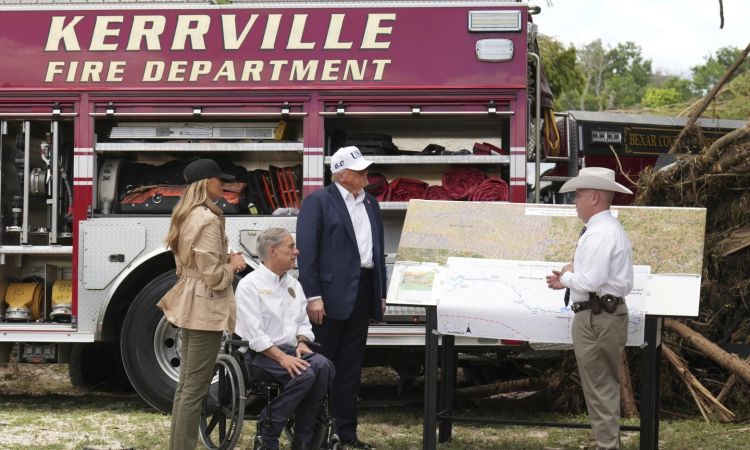 Trump tours Texas flood sites, defends officials amid mounting questions about response