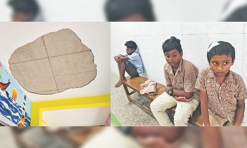 5 students hurt after newly built part of school ceiling crashes in Maduranthagam 5 students hurt after newly built part of school ceiling crashes in Maduranthagam