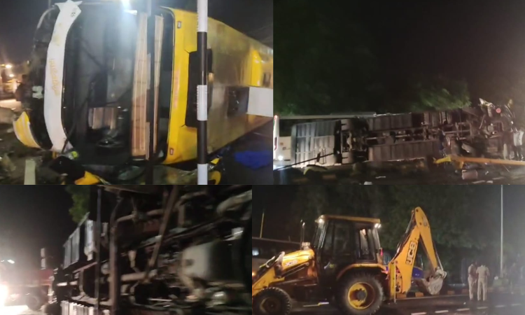 14 injured as omni bus collides with earthmover near Madhurantakam; Traffic affected 14 injured as omni bus collides with earthmover near Madhurantakam; Traffic affected