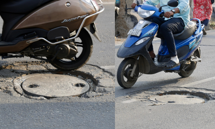 Chennai Citizen Connect | Sunken manhole on PH Road near Shenoy Nagar poses risk to motorists